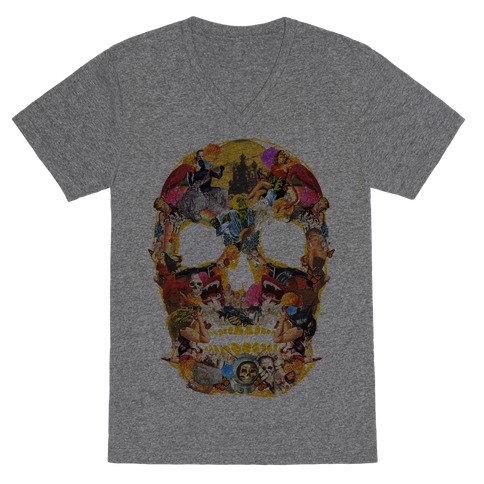 Vintage Skull (Long Sleeve) V-Neck Tee Shirt