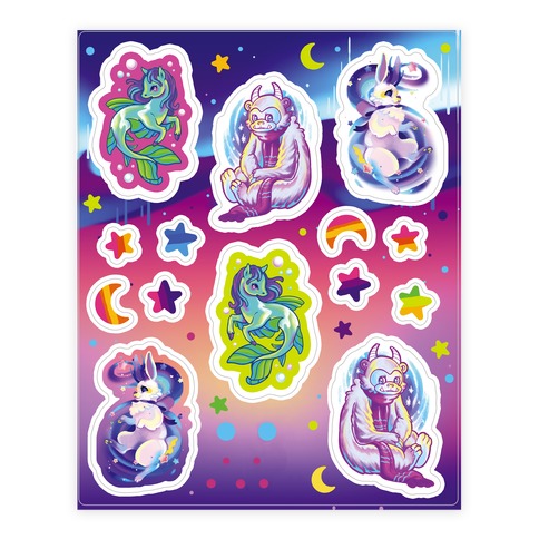 Neon Rainbow Monster Sticker Sheet 2 Stickers and Decal Sheet