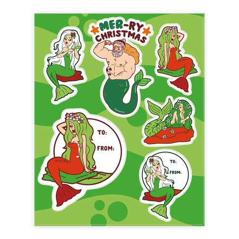 Merry Mermaid Gift Wrap Stickers and Decal Sheet