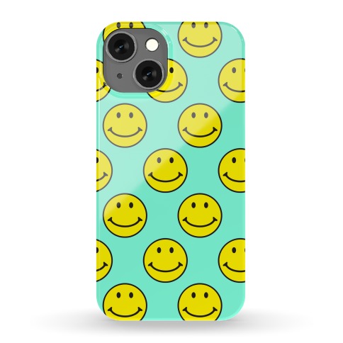 Teal Smiley Face Pattern Phone Case