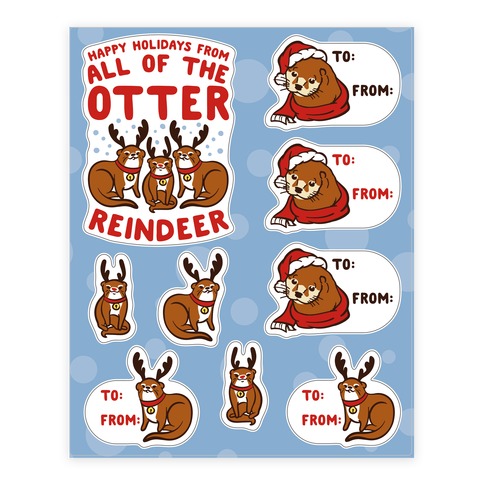 Holiday Otter Gift Tag  Stickers and Decal Sheet
