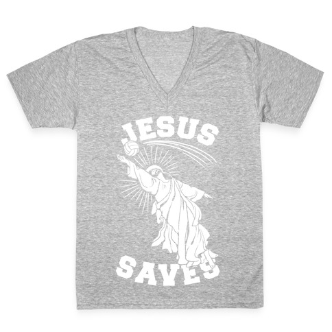 Jesus Saves (Volleyball) V-Neck Tee Shirt
