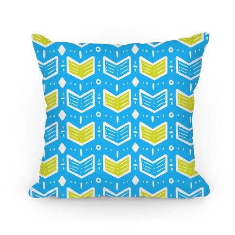 Blue and Green Tribal Doodle Pattern Pillow