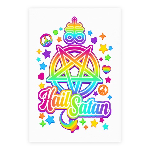 90s Neon Rainbow Hail Satan Poster