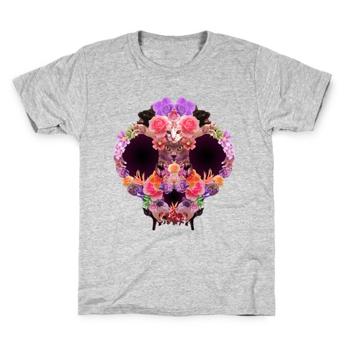 Floral Cat Skull Collage Kids T-Shirt