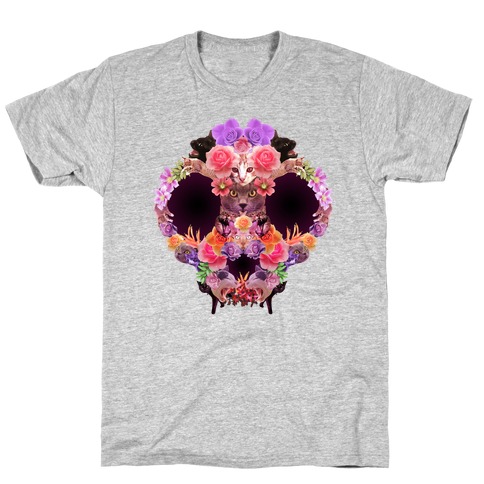 Floral Cat Skull Collage T-Shirt