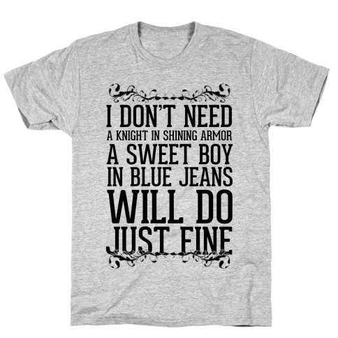 I Don't Need A Knight In Shining Armor A Sweet Boy In Blue Jeans Will Do Just Fine T-Shirt