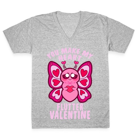 You Make My Heart Flutter Valentine V-Neck Tee Shirt