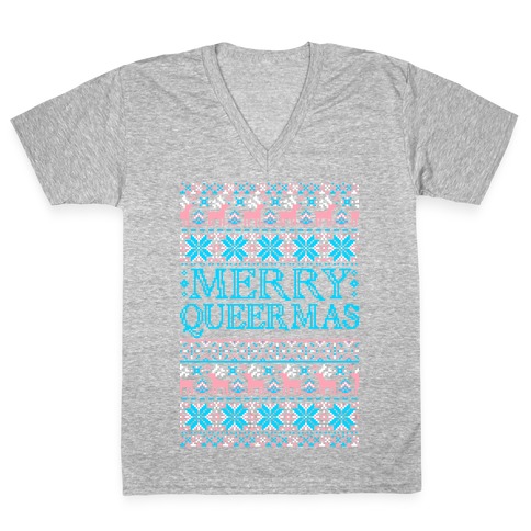 Merry Queermas Trans Pride Christmas Sweater V-Neck Tee Shirt