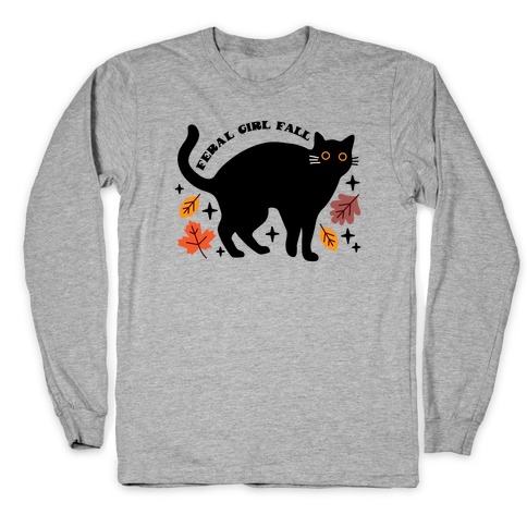 Feral Girl Fall Black Cat Long Sleeve T-Shirt