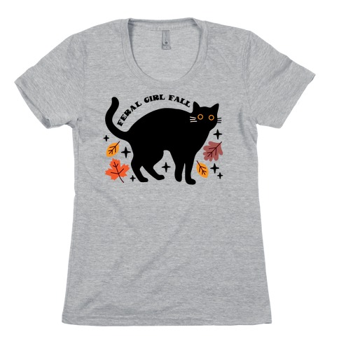 Feral Girl Fall Black Cat Womens T-Shirt