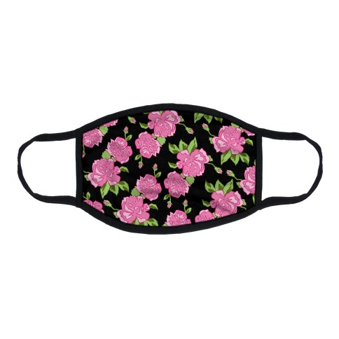 Black and Pink Floral Pattern Flat Face Mask