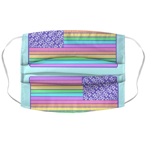 PASTEL GAY PRIDE 2 AMERICAN FLAGS  Accordion Face Mask