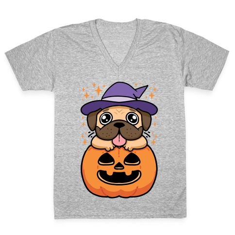 Halloween Pug V-Neck Tee Shirt