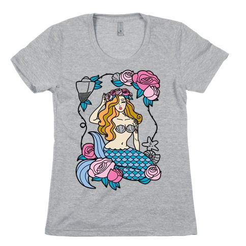 Nautical Tattoo Mermaid Womens T-Shirt