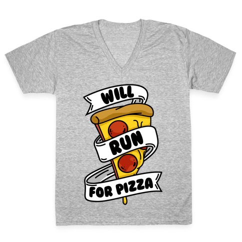 Will Run For Pizza V-Neck Tee Shirt