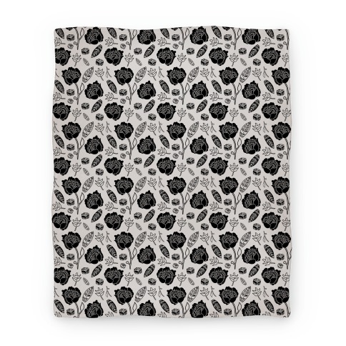 Floral and Leaves Pattern (Gray) Blanket