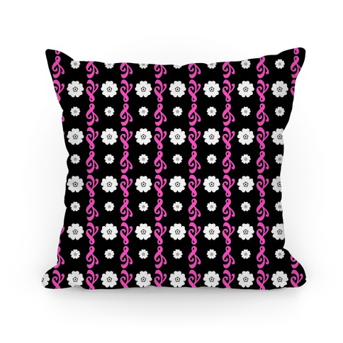 Black and Pink Flowers and Filigree Stripes Pillow