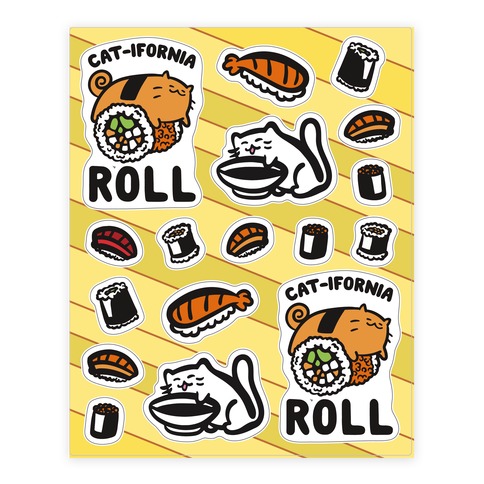 California Cat Roll and Sushi Stickers and Decal Sheet