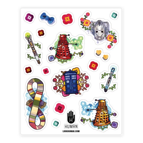 Watercolored Icons of Doctor Who Stickers and Decal Sheet