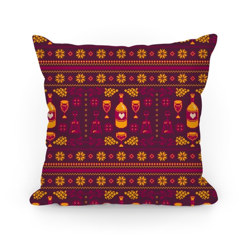 Ugly Wine Christmas Sweater Pattern Pillow
