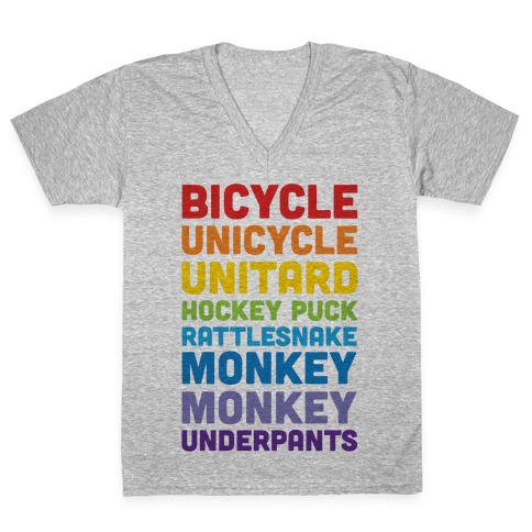Bicycle Unicycle Unitard Hockey Puck Rattlesnake Monkey Monkey Underpants V-Neck Tee Shirt