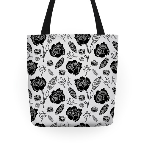 Floral and Leaves Pattern (Gray) Tote