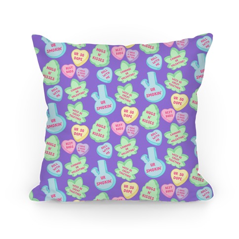 Weed Candy Hearts Pattern Pillow