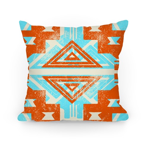 Orange and Teal Aztec Pattern Pillow