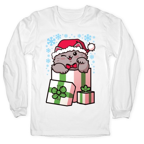 Cute Christmas Cat Long Sleeve T-Shirt