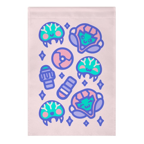 Kawaii Pastel Space Bounty Hunter and Aliens Parody Pattern Garden Flag