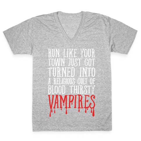 Run Like Your Town Is Vampires Parody V-Neck Tee Shirt