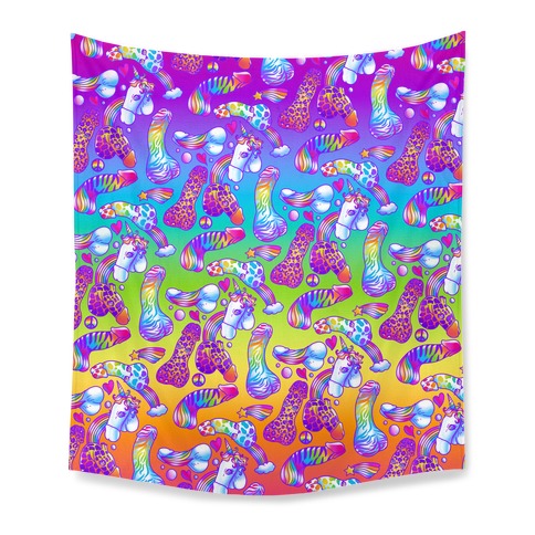 90s Neon Rainbow Penis Pattern Tapestry