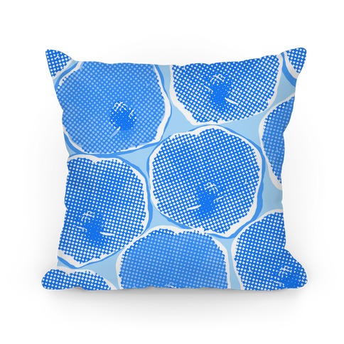 Large Blue Poppy Flower Pattern Pillow