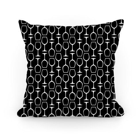 Black and White Wine Glasses Pattern Pillow