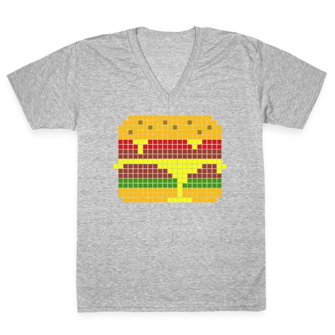8-Bit Burger V-Neck Tee Shirt