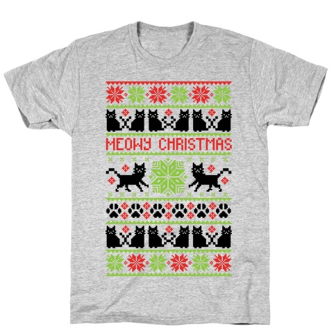 Meowy Christmas Cat Sweater Pattern T-Shirt