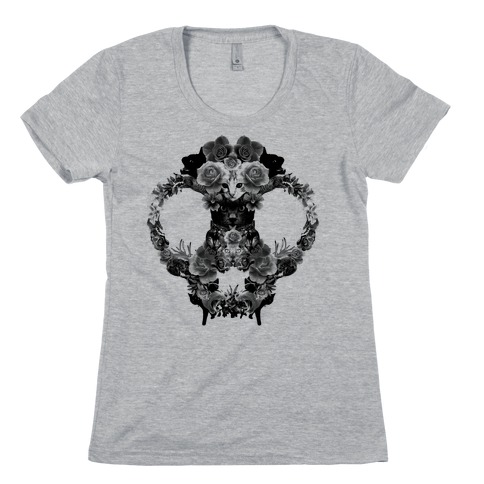 Floral Cat Skull Collage Womens T-Shirt