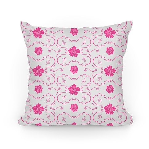 Pink and White Floral Wallpaper Pattern Pillow