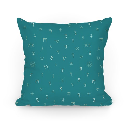 Wiccan Witchcraft Symbols (Blue) Pillow
