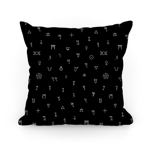 Wiccan Witchcraft Symbols (Black and White) Pillow