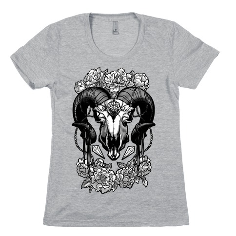 Flowery Ram Skull Womens T-Shirt