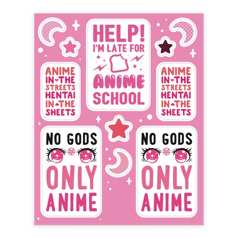 Pink Anime Stickers and Decal Sheet