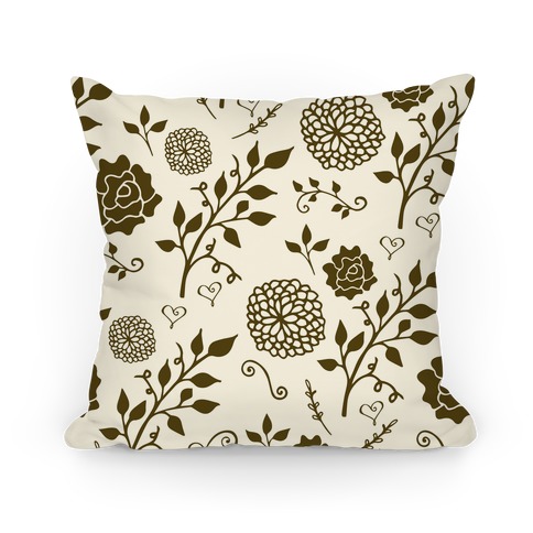 Brown Whimsical Floral Pattern Pillow