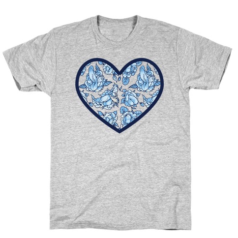 Floral Penis Pattern Heart T-Shirt