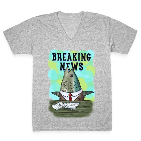 Fish News Anchor Parody V-Neck Tee Shirt