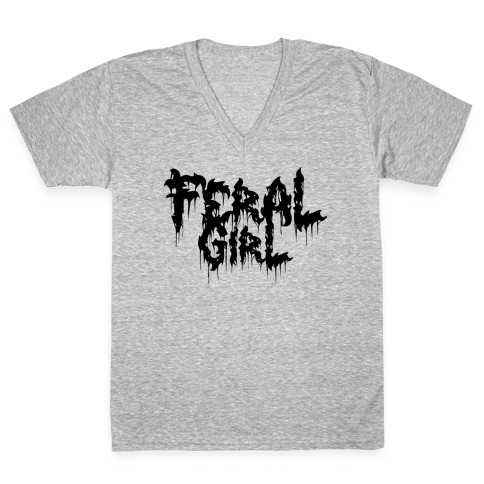 Feral Girl Metal Band Parody V-Neck Tee Shirt