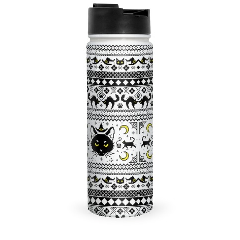 Witchy Black Cats Ugly Sweater Travel Mug
