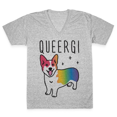 Queergi LGBTQ Corgi V-Neck Tee Shirt