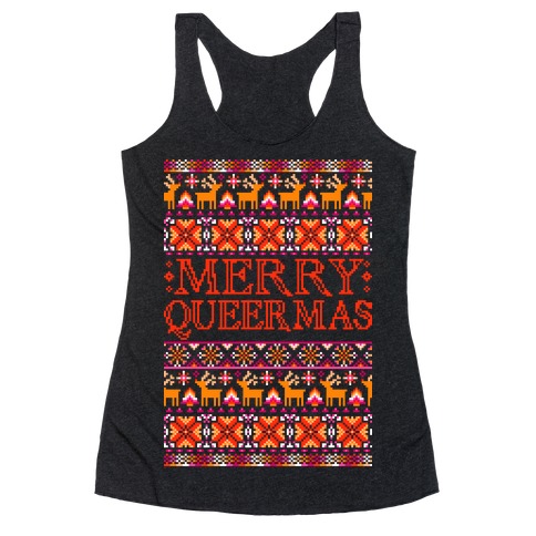 Merry Queermas Lesbian Pride Christmas Sweater Racerback Tank Top